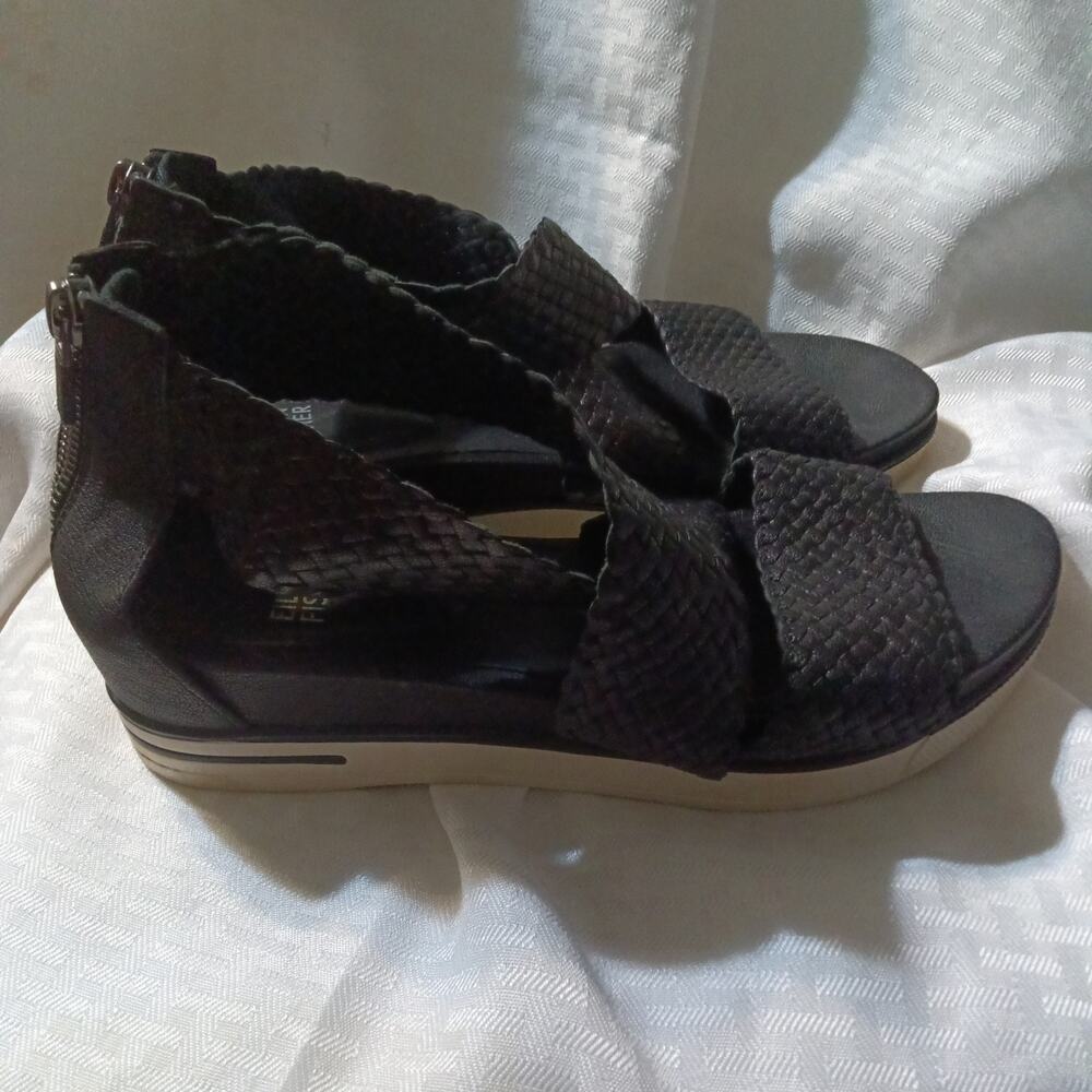 Eileen Fisher Sport Woven Womens Sandals Sz 8.5 Black Cross Leather Zip Platform - Picture 5 of 7